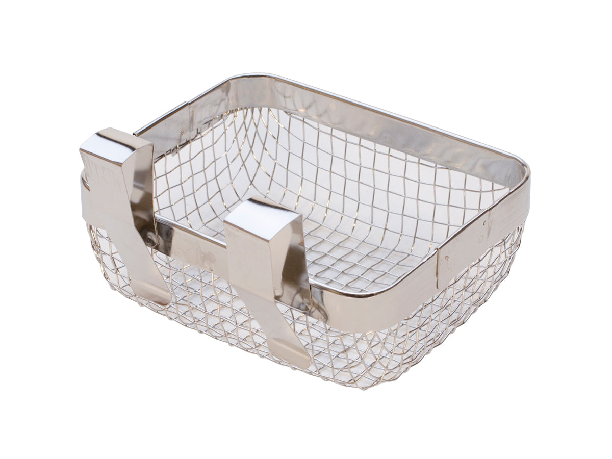 5x4x1.75 inch stainless steel universal cleaning basket with side clips for ultrasonic cleaners