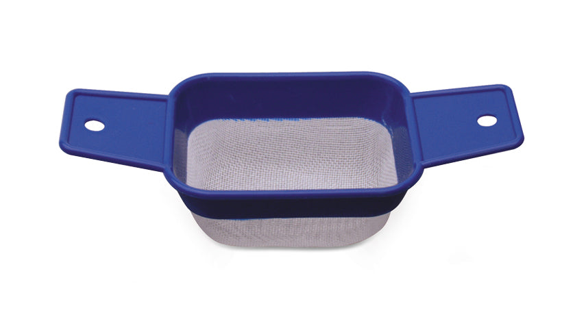 100% nylon ultrasonic basket with blue handles and fine mesh for metal cleaning