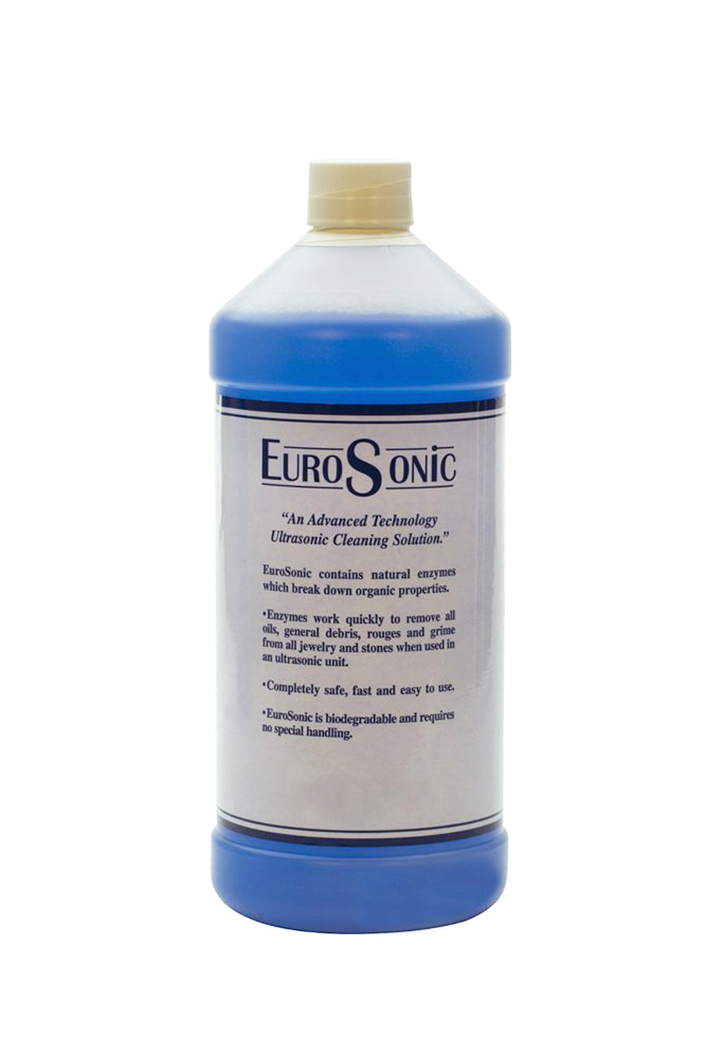 Eurosonic Jewelry Cleaning Solution 1 quart blue biodegradable ultrasonic cleaning concentrate bottle
