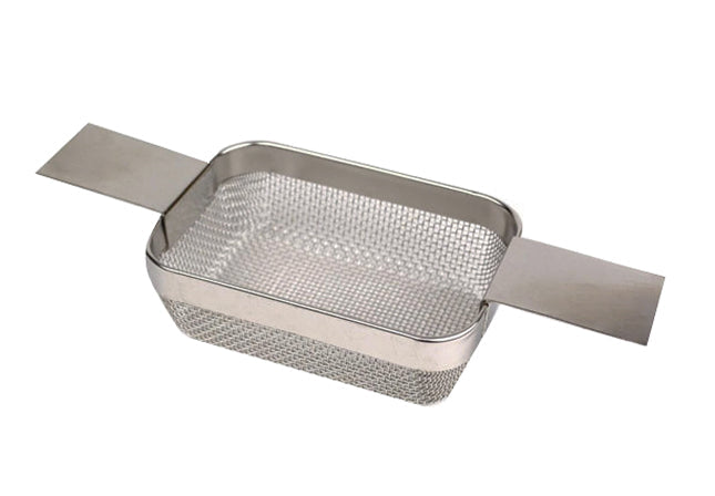 Ultrasonic ultra fine mesh stainless steel cleaning basket with extended frame, 4x3x1.5 inches, corrosion-resistant for small parts cleaning