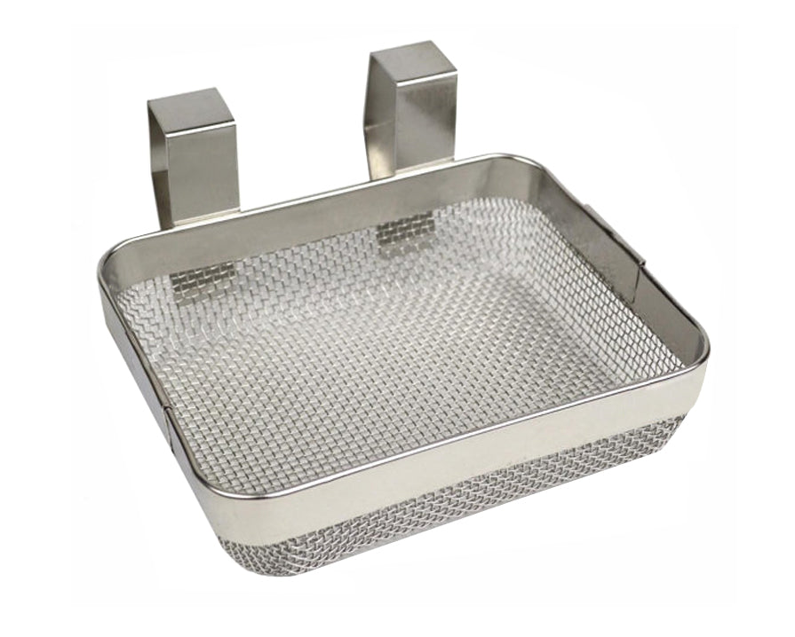 Stainless steel 4x5x1.5 inch ultrasonic fine mesh cleaning basket with extended frame for small parts cleaning