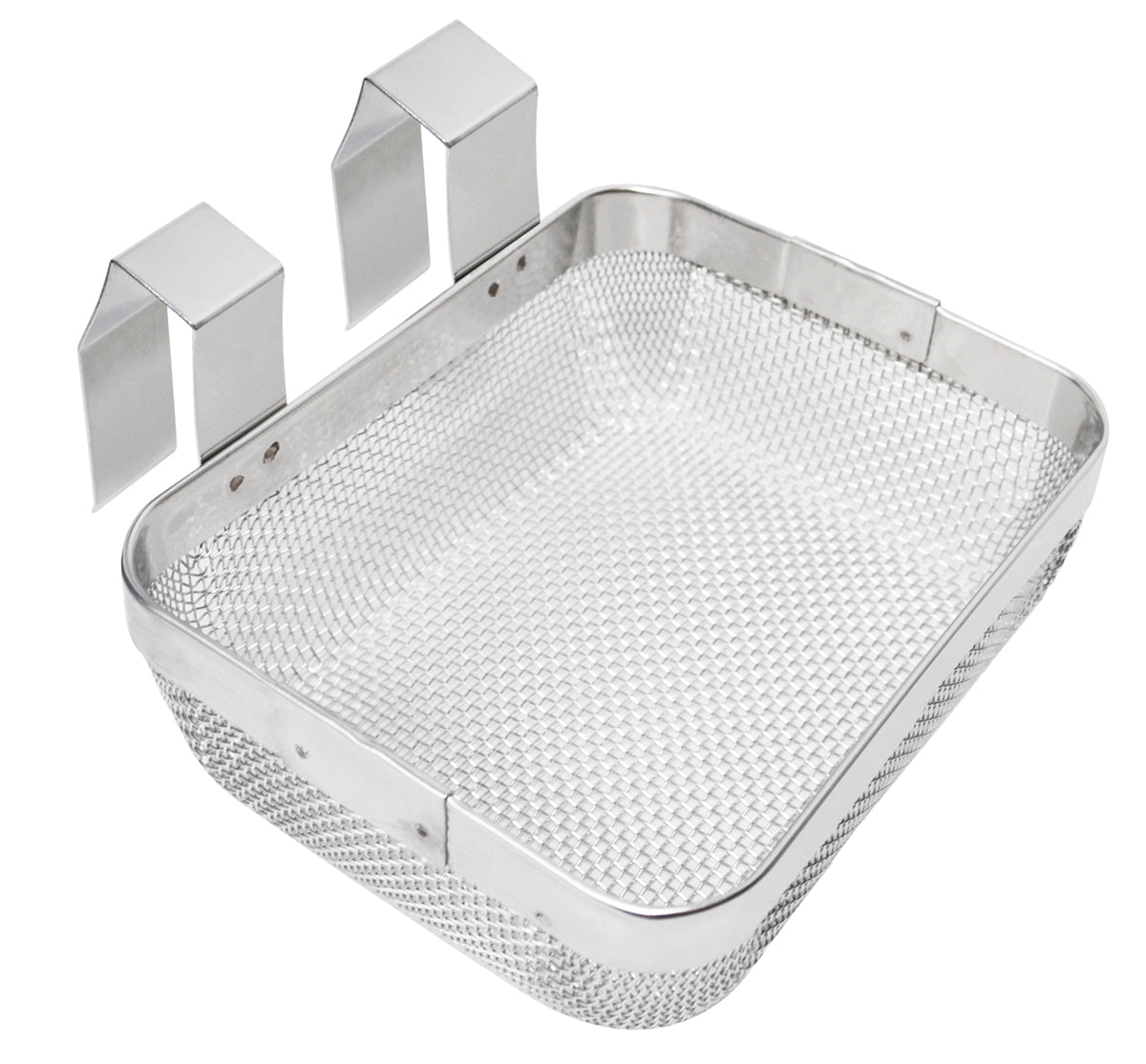 5x4 inch stainless steel fine mesh cleaning basket with side clips for ultrasonic cleaners