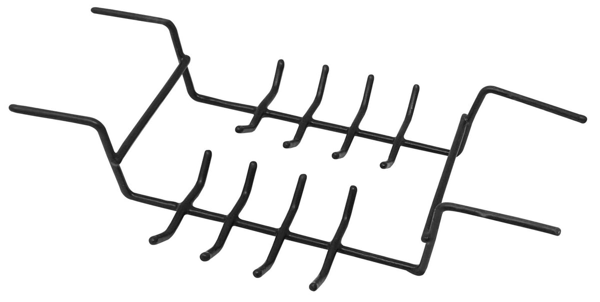 Ultrasonic Cleaning Rack with black poly-coated wire construction, 16 raised pegs, and bent side hooks for hanging.