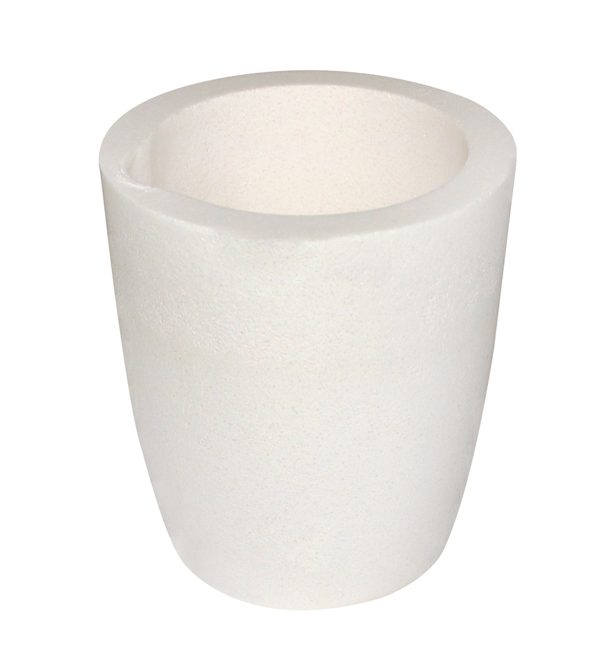 750 gram ceramic alumina crucible cup with tapered sides and pour spout for metal melting up to 2800°F