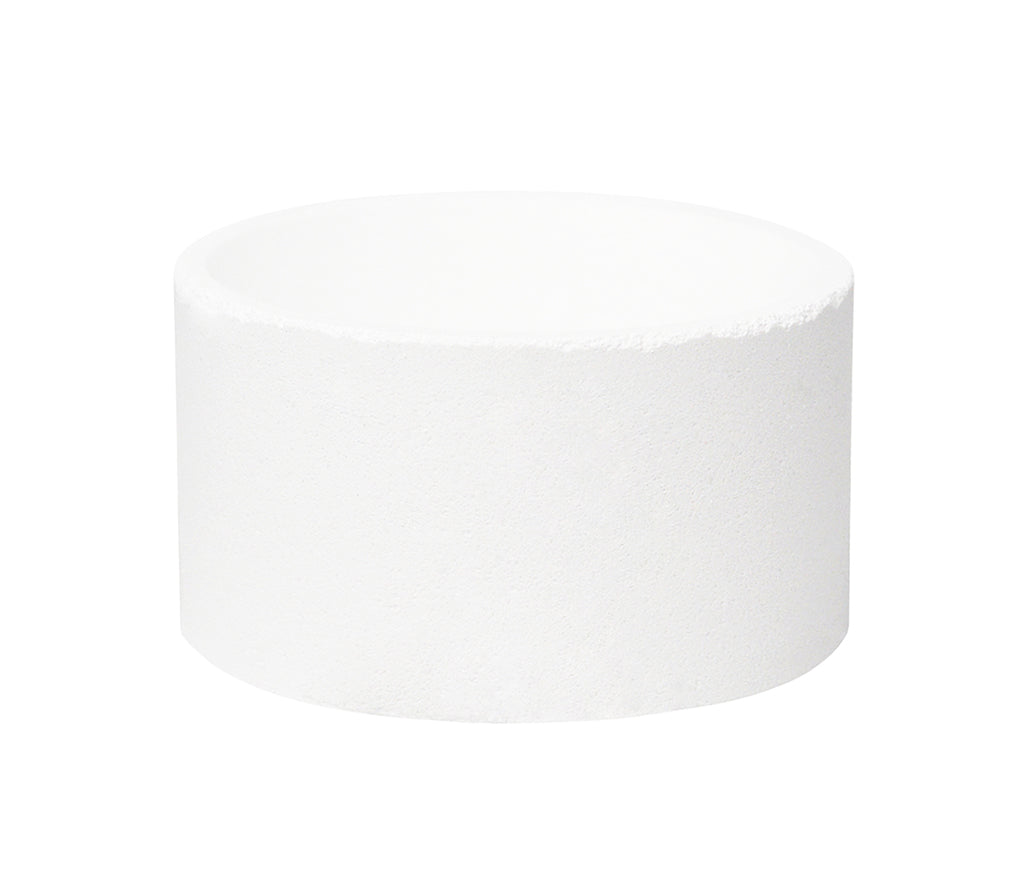 2-1/2 inch white premium bone ash cupel with hemispherical depression for fire assaying and metal recovery