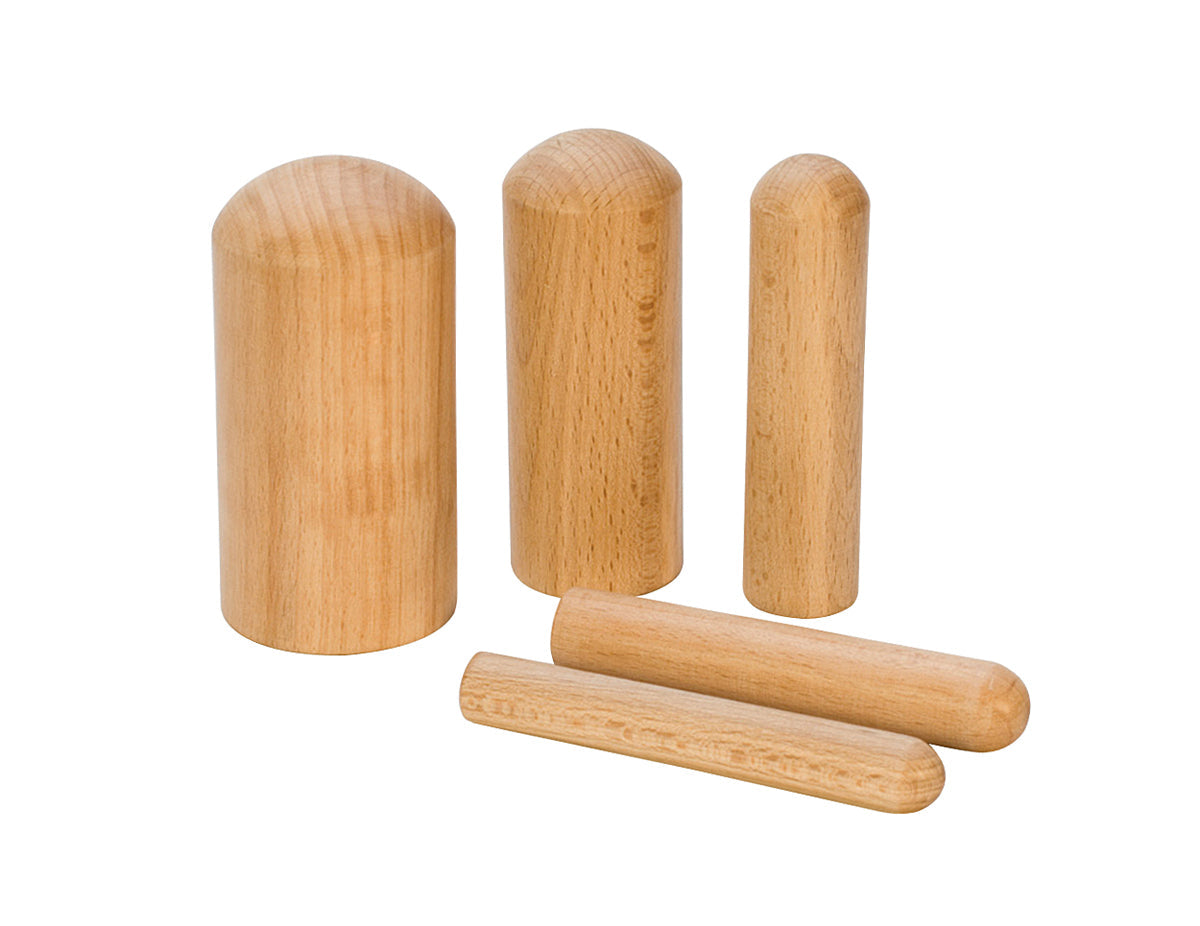 5-piece wooden shaping punch set with domed hardwood heads in various sizes for woodworking and crafts