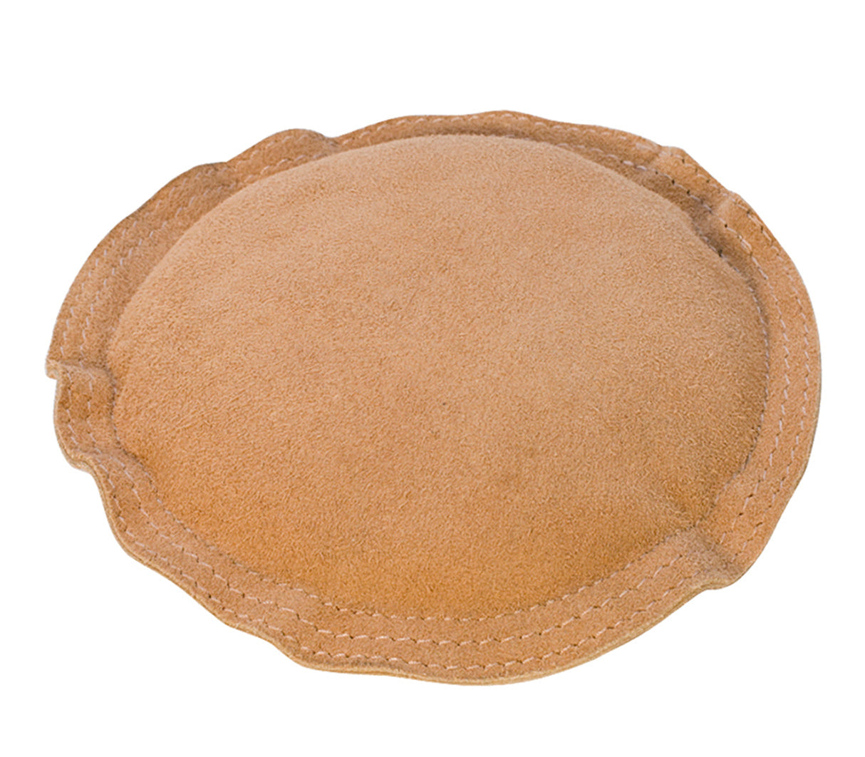7" round leather sandbag for stamping and metalworking with slip-resistant surface and impact dampening