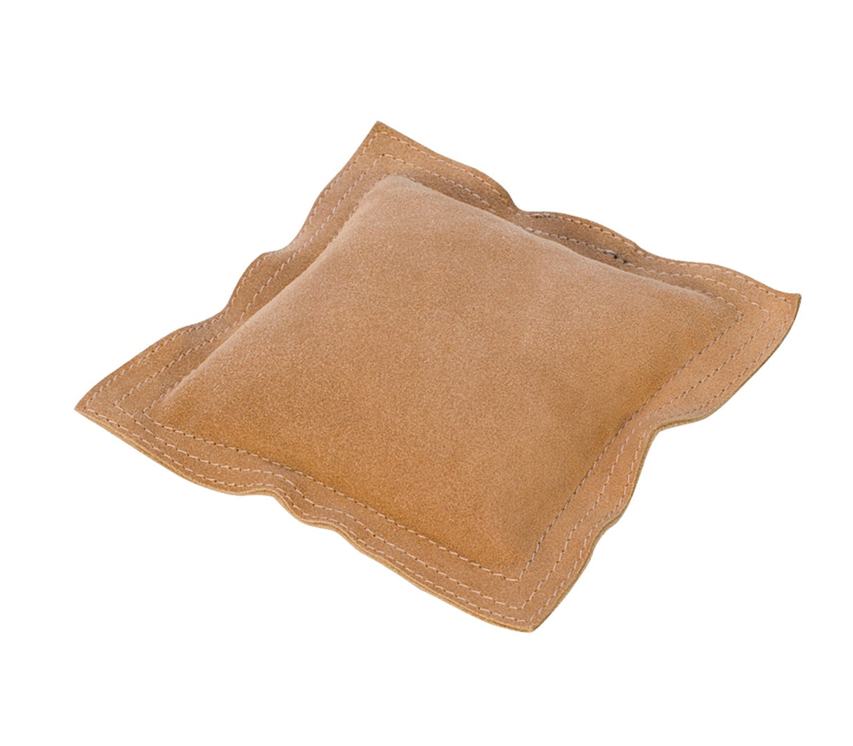 6-inch square leather sandbag with weighted sand interior for metalworking stability and sound dampening