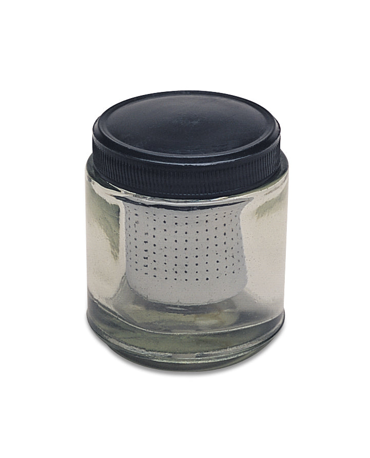 Compact diamond washing cup with perforated insert and secure metal lid for alcohol-based gemstone cleaning