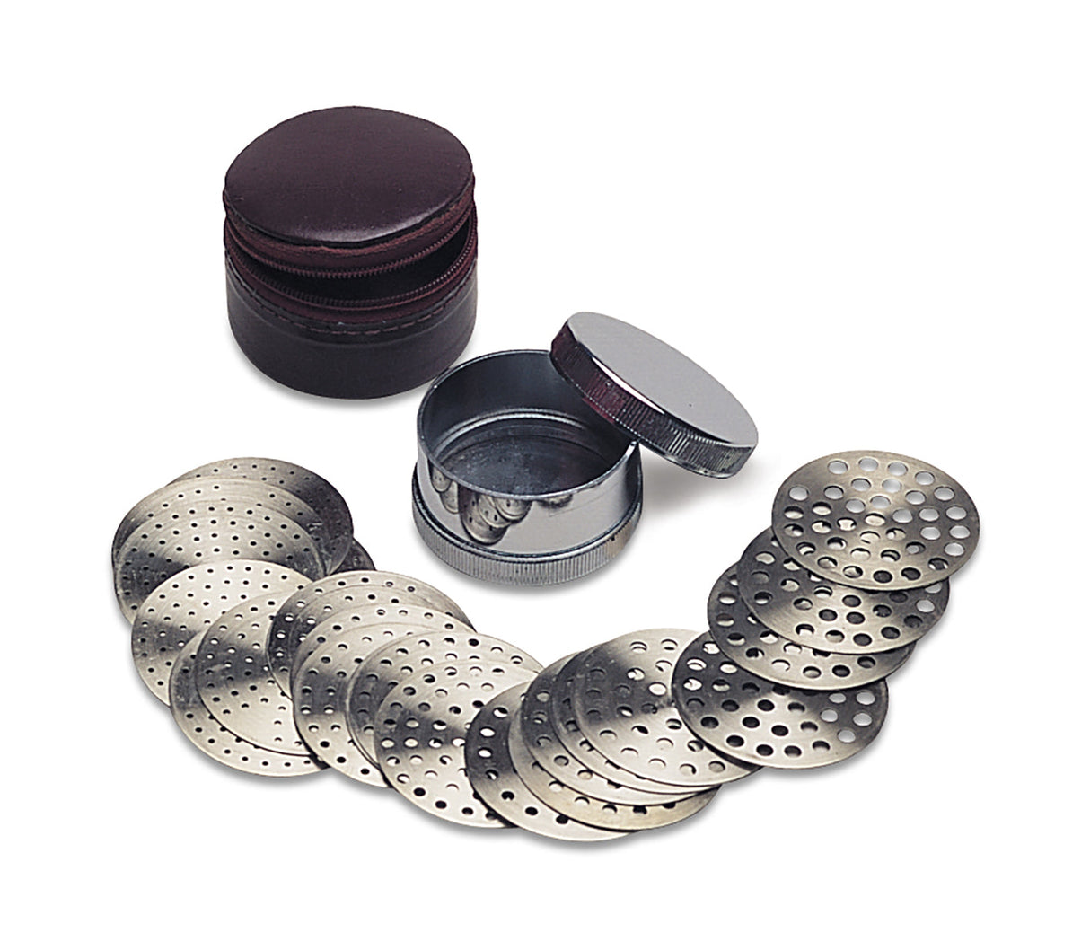 1-7/8 inch diamond sieves 22 metal plates with varying hole sizes for gem grading and lapidary sorting