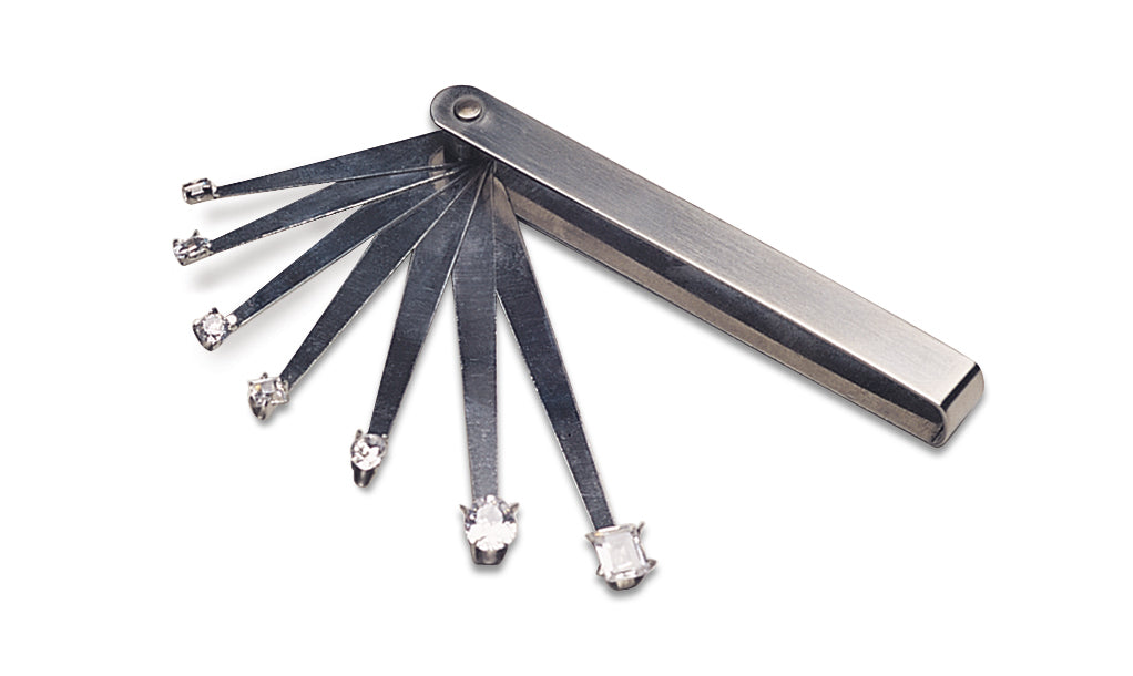 4-1/2" Diamond Seller/Holder tool displaying various shaped gemstones for jewelers and designers