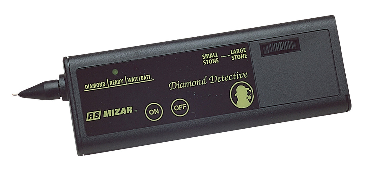 Diamond Detective handheld diamond tester for rapid authenticity verification with metal alert beep and size adjustment.