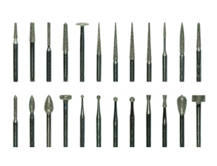 24 piece high-speed diamond point set with fine grit for dental and surgical precision finishing