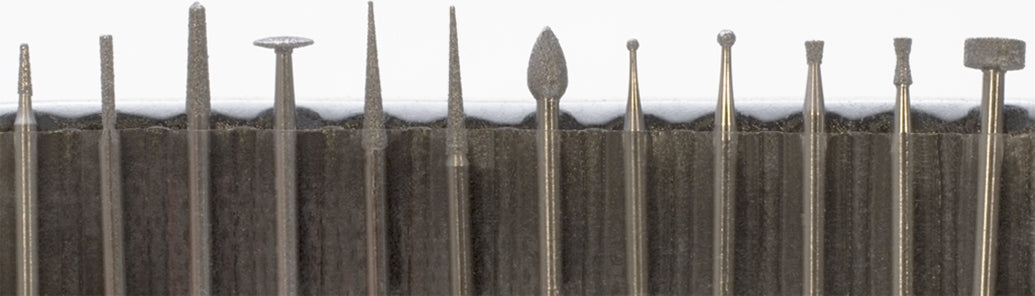 12 piece high-speed diamond point set with fine grit for precision shaping and finishing