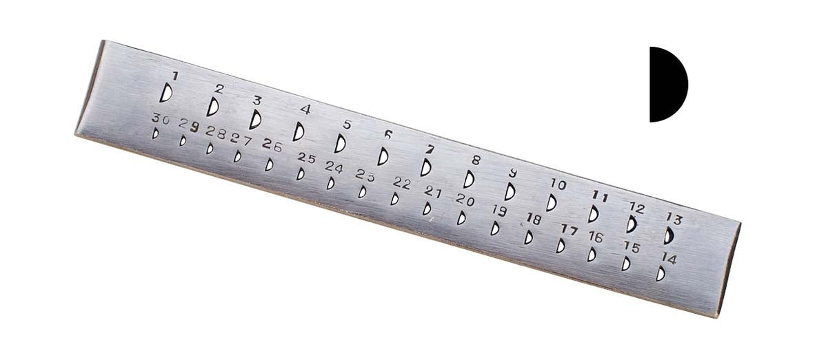 30 Half-Round Hole Drawplate metal wire drawing tool with 30 half-round holes from 5.50mm to 2.70mm, 8.5-inch length for precise diameter reduction in metalworking and jewelry making.