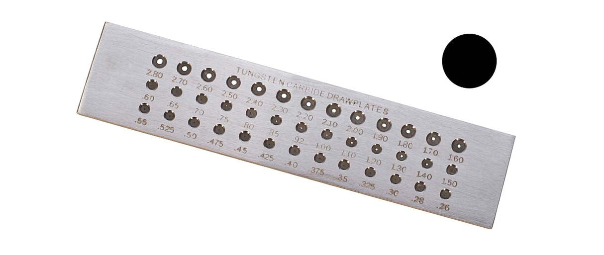39 hole tungsten carbide drawplate with marked steel plate and precise wire gauge holes for accurate wire drawing