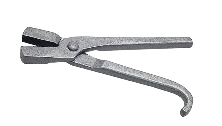 10 inch wire drawing tongs with serrated jaws and shaped handles for secure grip