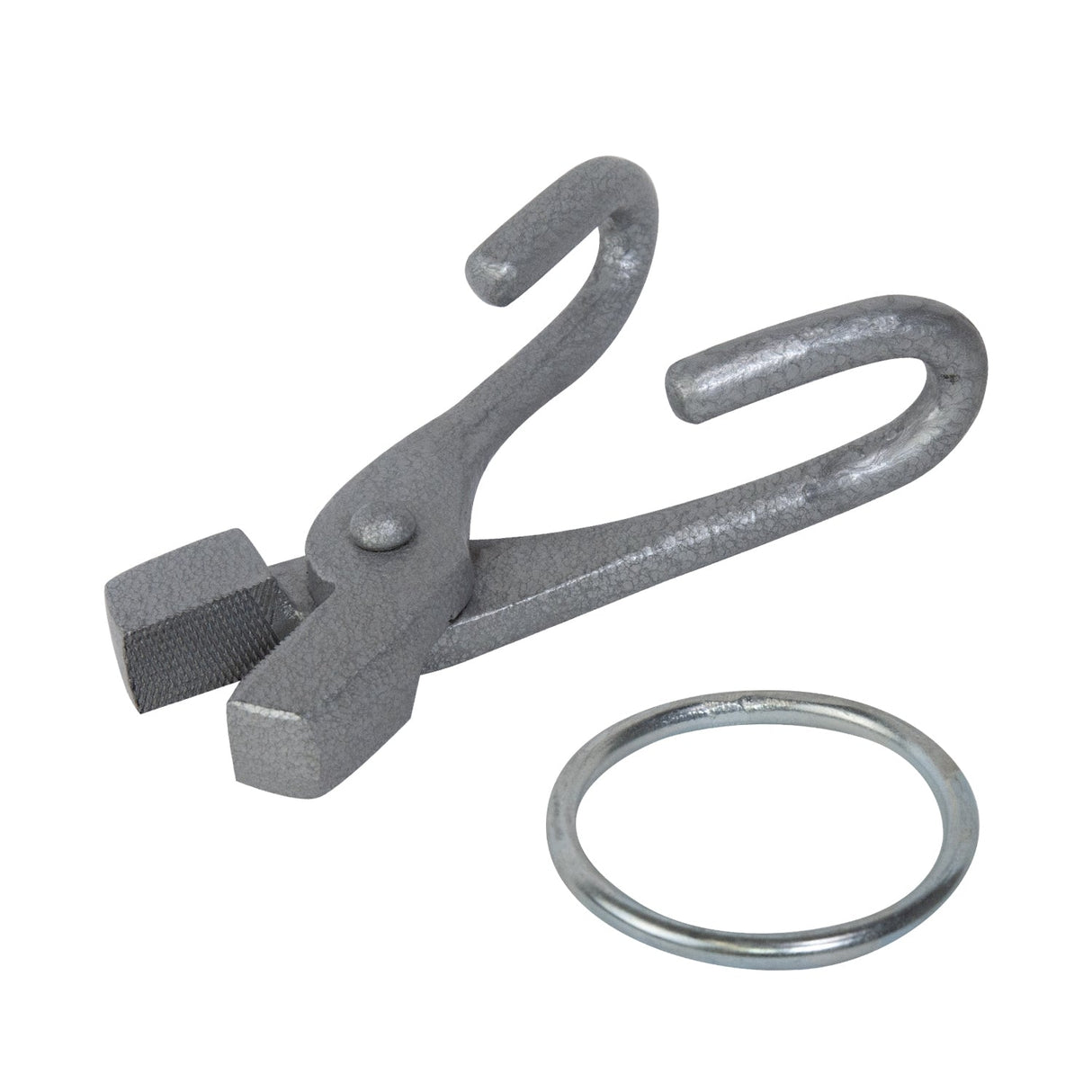 Heavy-duty forged steel Draw Tongs with serrated jaws and metal ring for wire drawing tasks