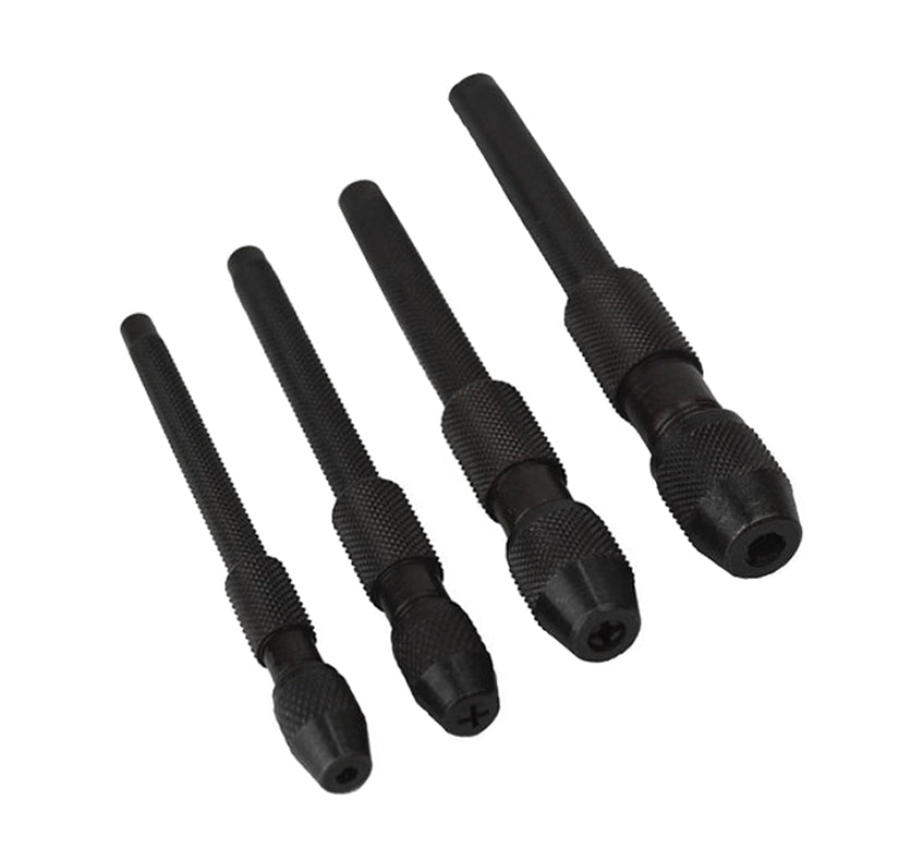Set of 4 black pin vises for precision micro drilling and model making