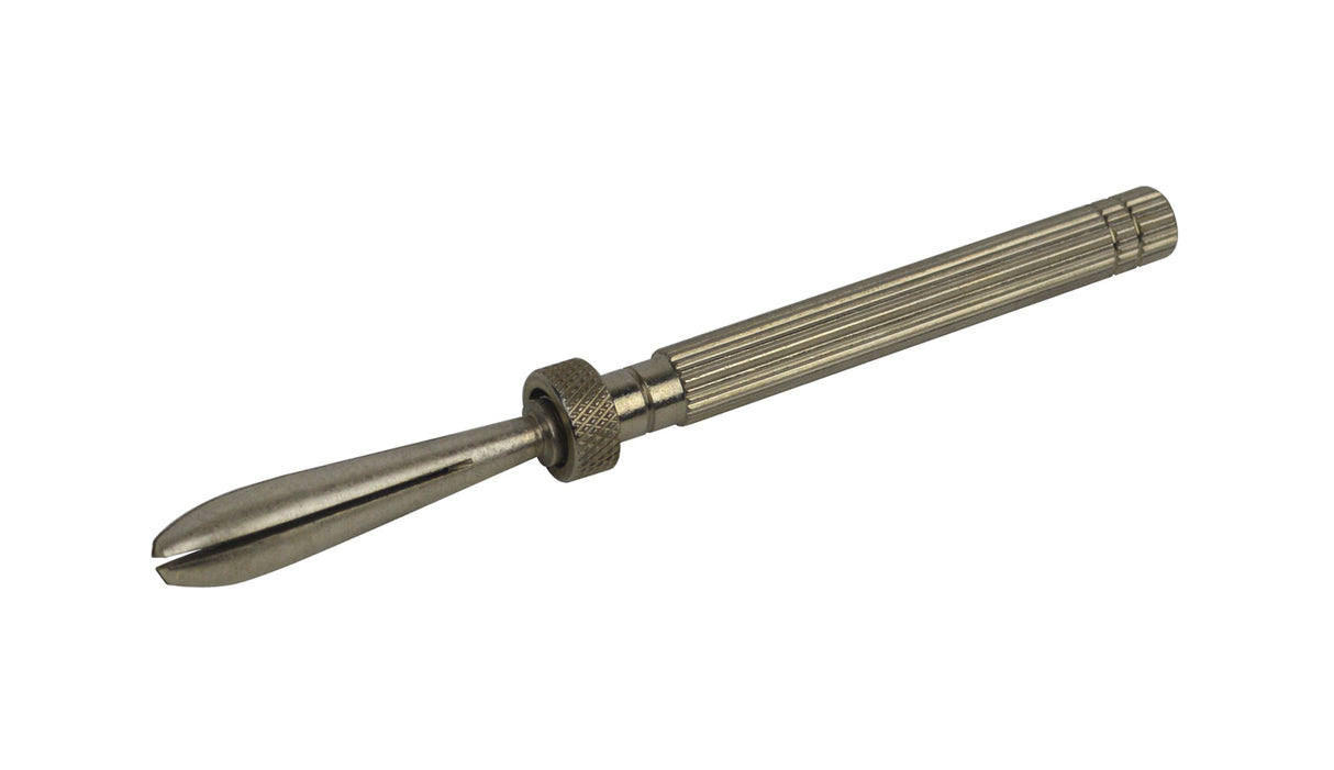 sliding nickel pin vise with knurled grip and sliding O-ring for precise micro-clamping of small parts