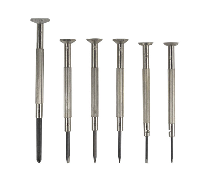Set of 6 precision screwdrivers with mixed flat and Phillips tips for watch and jewelry repair