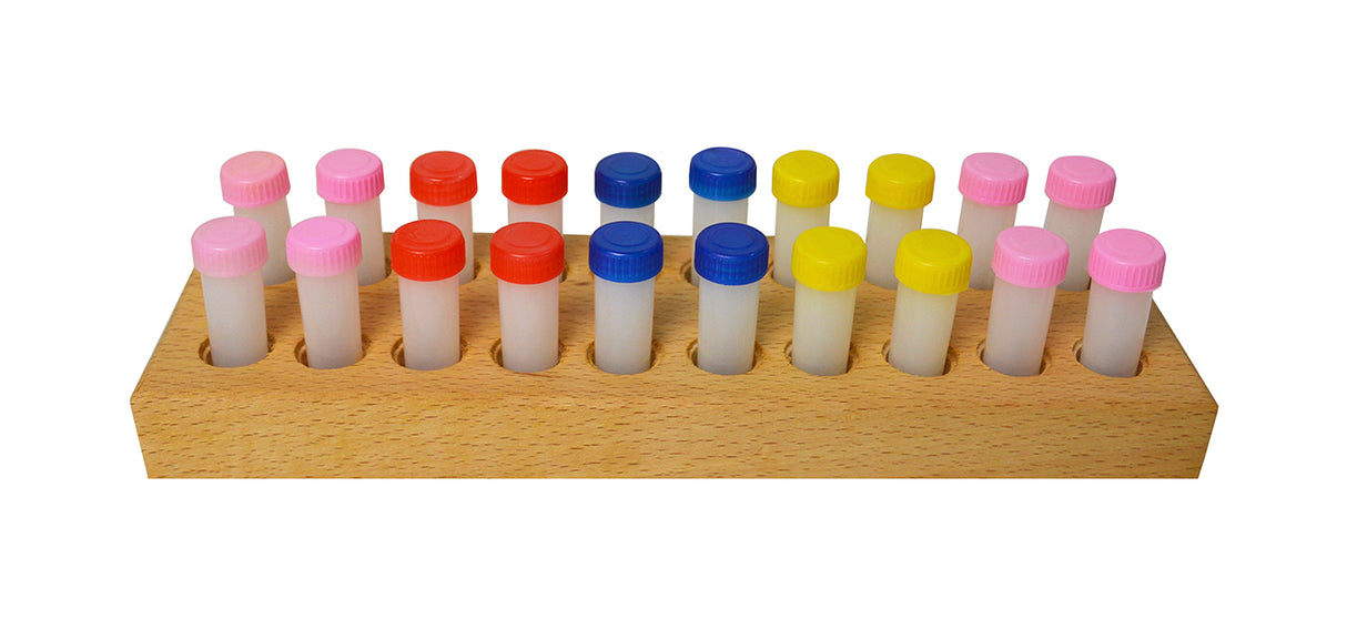 Storage Set with 20 Plastic Drill Bottles & Wooden Stand by PMC Supplies