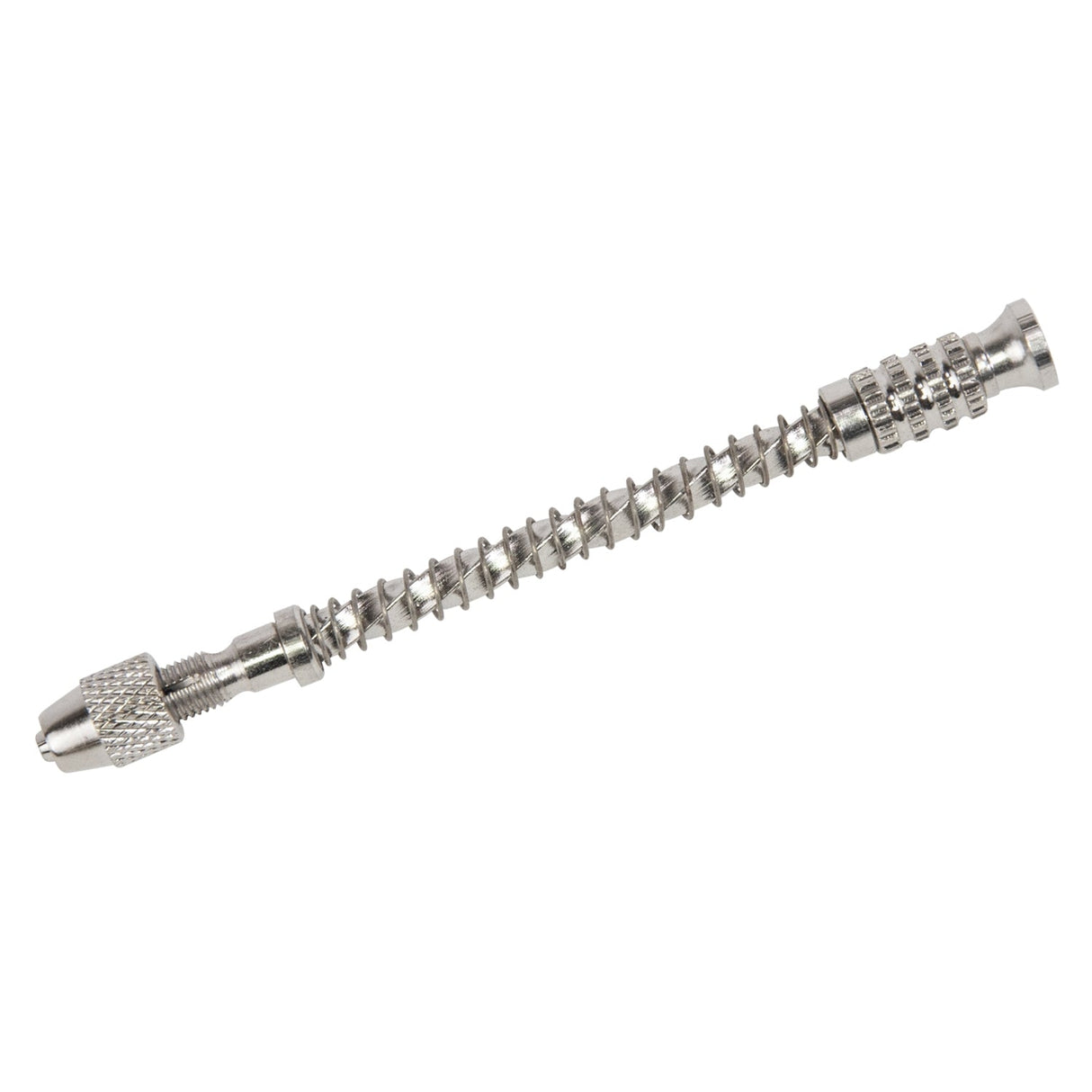 Compact spring loaded spiral hand drill for precise manual drilling in wood and soft materials