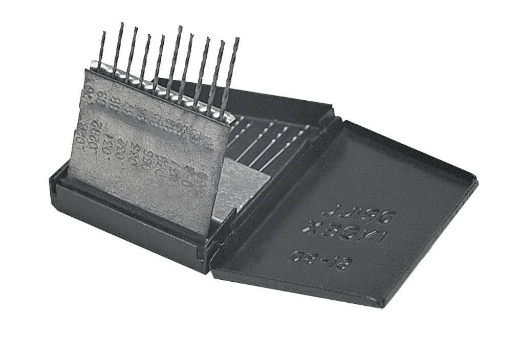 HSS twist drill set sizes 61-80 in black plastic index case for precision drilling
