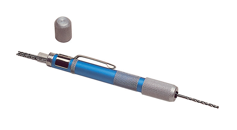 12 Piece Drill Set w Handle with blue anodized barrel and knurled grip compact storage