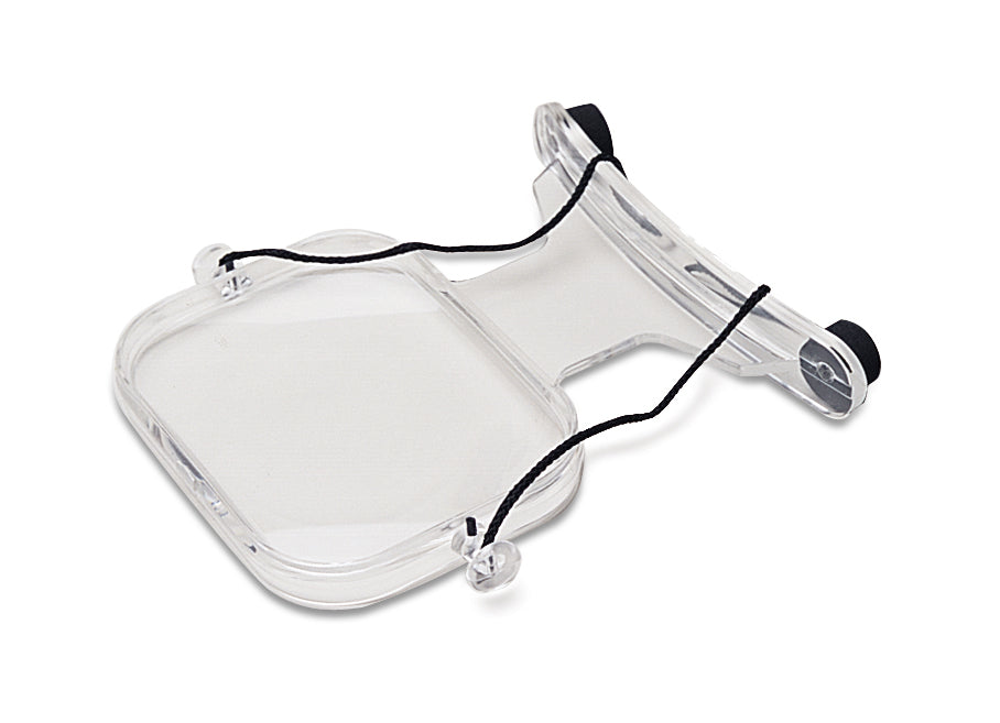 2X portable neck magnifier with clear frame, adjustable neck cord, and wide viewing area for hands-free close-up work