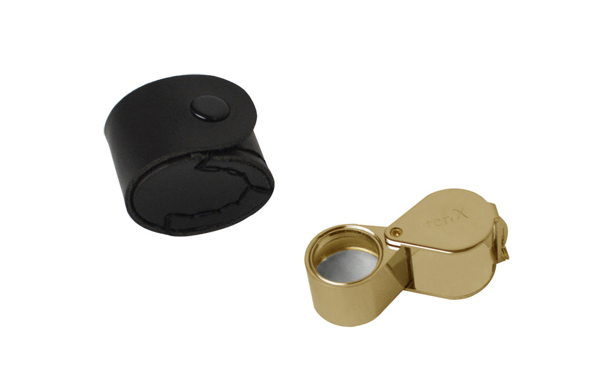 18 MM 10X gold triplet eye loupe with black leather case for magnification and precision viewing