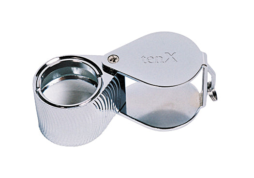 18 MM 10X Triplet Diamond Cut Silver Eye Loupe with magnifying lens and foldable metal body