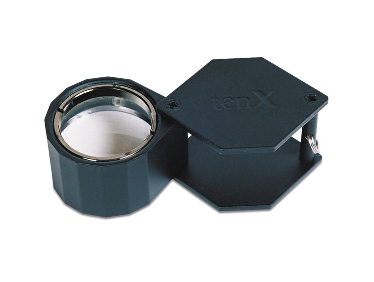 21.5 MM large 10X black hexagonal eye loupe with triplet lens and foldable design