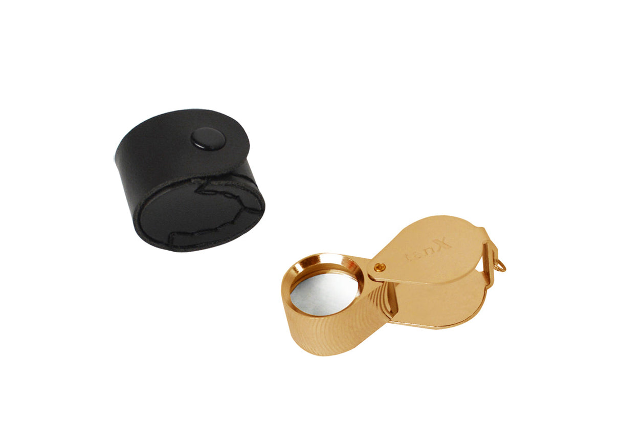 21.5 MM 10X Triplet Diamond Cut Gold Eye Loupe with black leather case for jewelry inspection