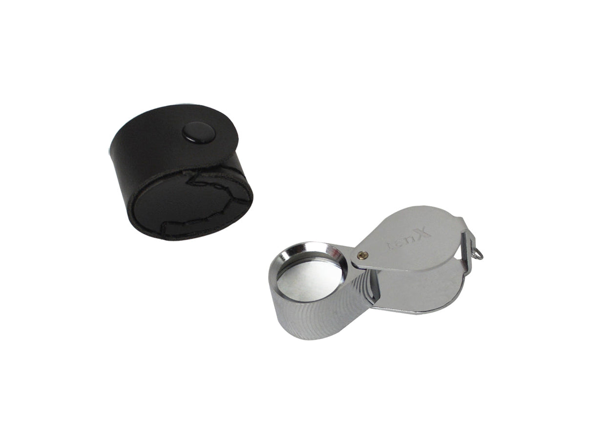 21.5 MM 10X Diamond Cut Silver Eye Loupe with black leather case for close-up inspection