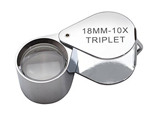 18 MM 10X Silver Triplet Eye Loupe with distortion-free optics and protective case