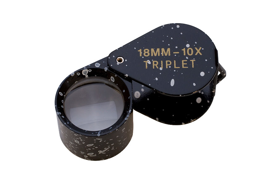 18 mm 10X black marble triplet eye loupe with distortion-free lens and ergonomic grip