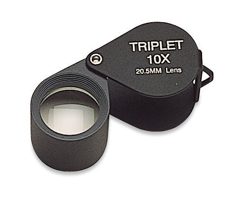 20.5 mm 10x black triplet loupe with distortion-free lens and rubber grip for detailed inspection