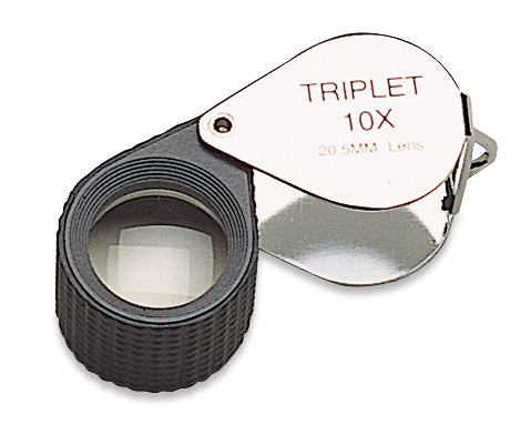 20.5 MM - 10X chrome and black triplet loupe with rubber grip for distortion-free magnification