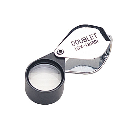 18 MM 10X chrome and black doublet eye loupe with compact design and distortion-free lens for detailed inspection