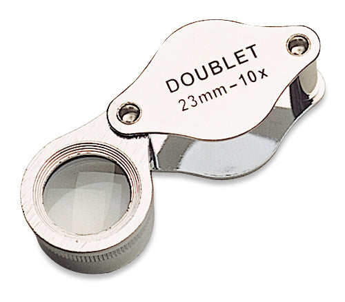 23 MM 10X Doublet Loupe handheld magnifier with chrome finish for precise inspection of jewelry coins stamps and gemstones