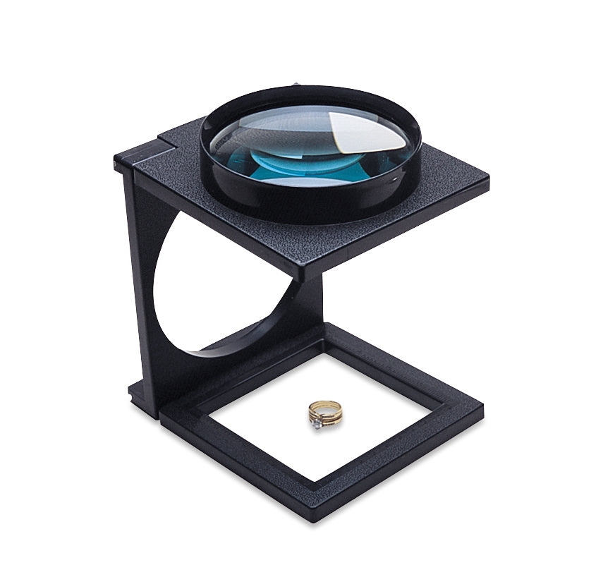3X large folding magnifier with 4-1/8 inch lens for detailed close-up viewing of small objects like jewelry rings