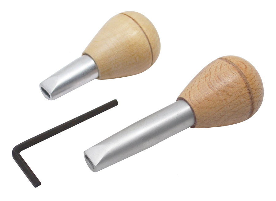 Set of 2 aluminum graver handles with wooden grips and adjustable depth locking for precise carving