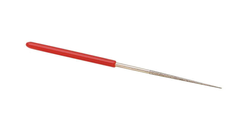 5-1/2 inch round diamond file with red handle for precise metal shaping and deburring