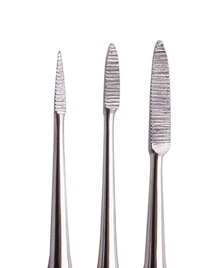 3 Piece Europoint Wax File Set stainless steel precision carving files with pointed tips and single-cut surfaces