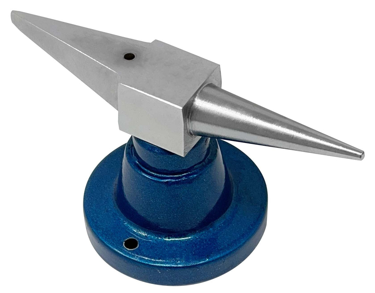 Compact 1 lb 11 oz steel double-horn anvil with mirror finish and blue die-cast base for jewelry making and metal forming