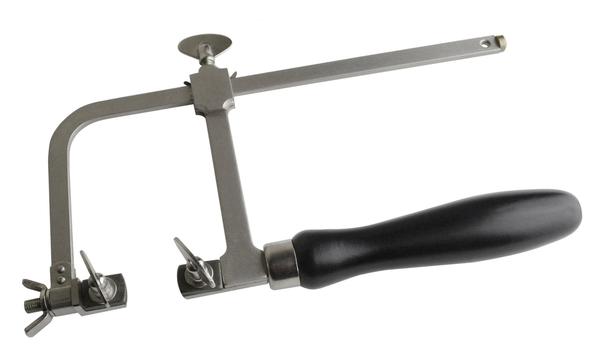 3-inch German-style economy saw frame with tension screw and black wooden handle for precision cutting