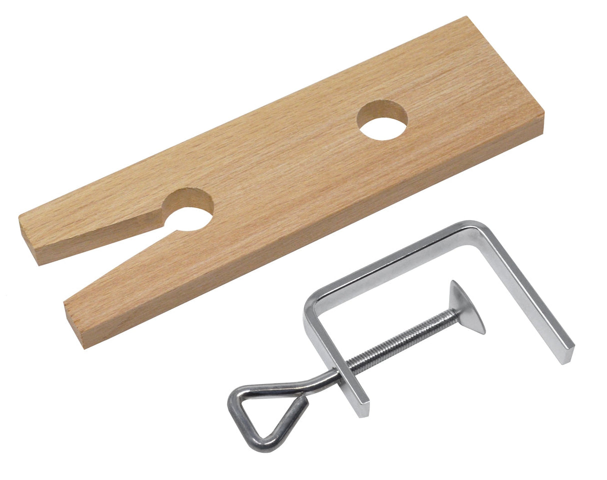 Wooden V-Slot bench pin with adjustable metal clamp for workbench mounting