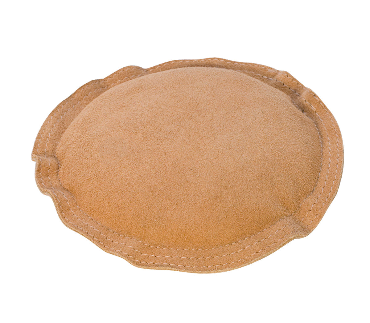 8 inch round leather sandbag with sand interior for metalworking tasks like engraving and stamping