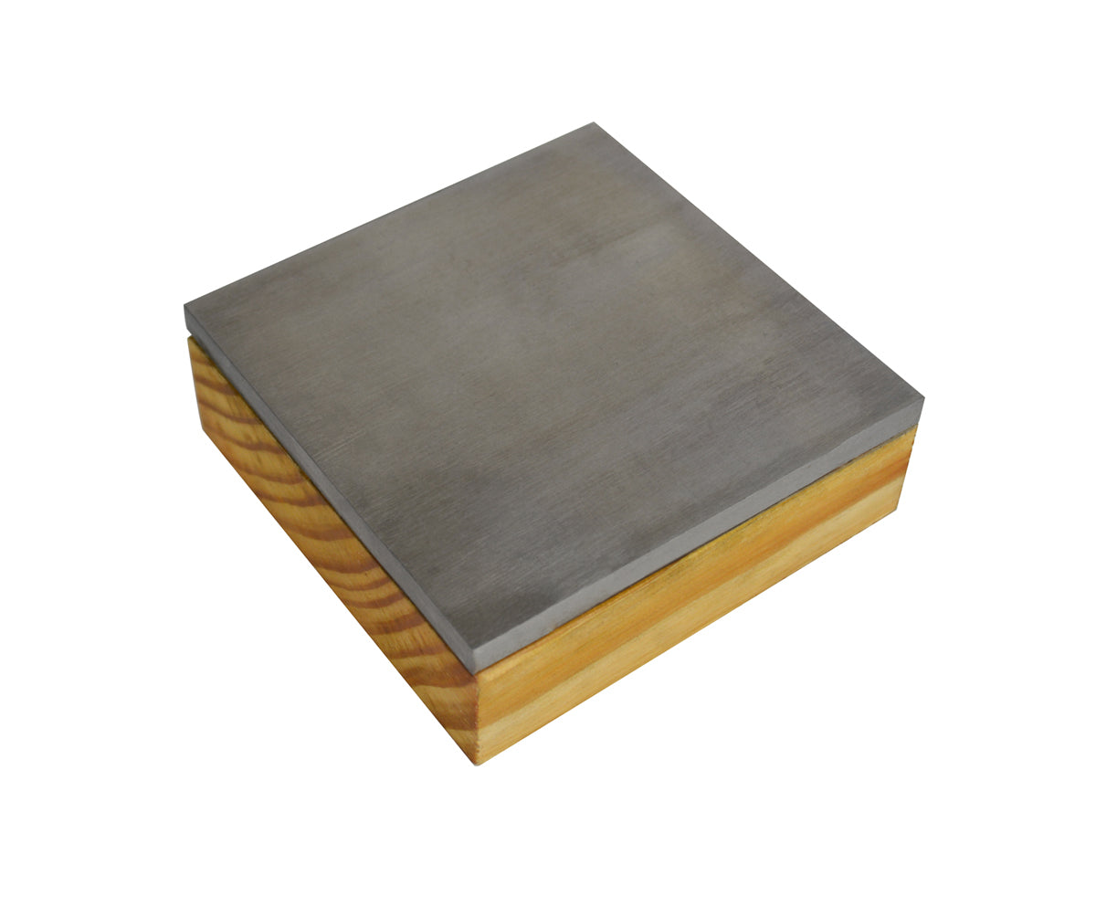 3-inch hardened steel combination bench block with wooden base for jewelry making and metalworking